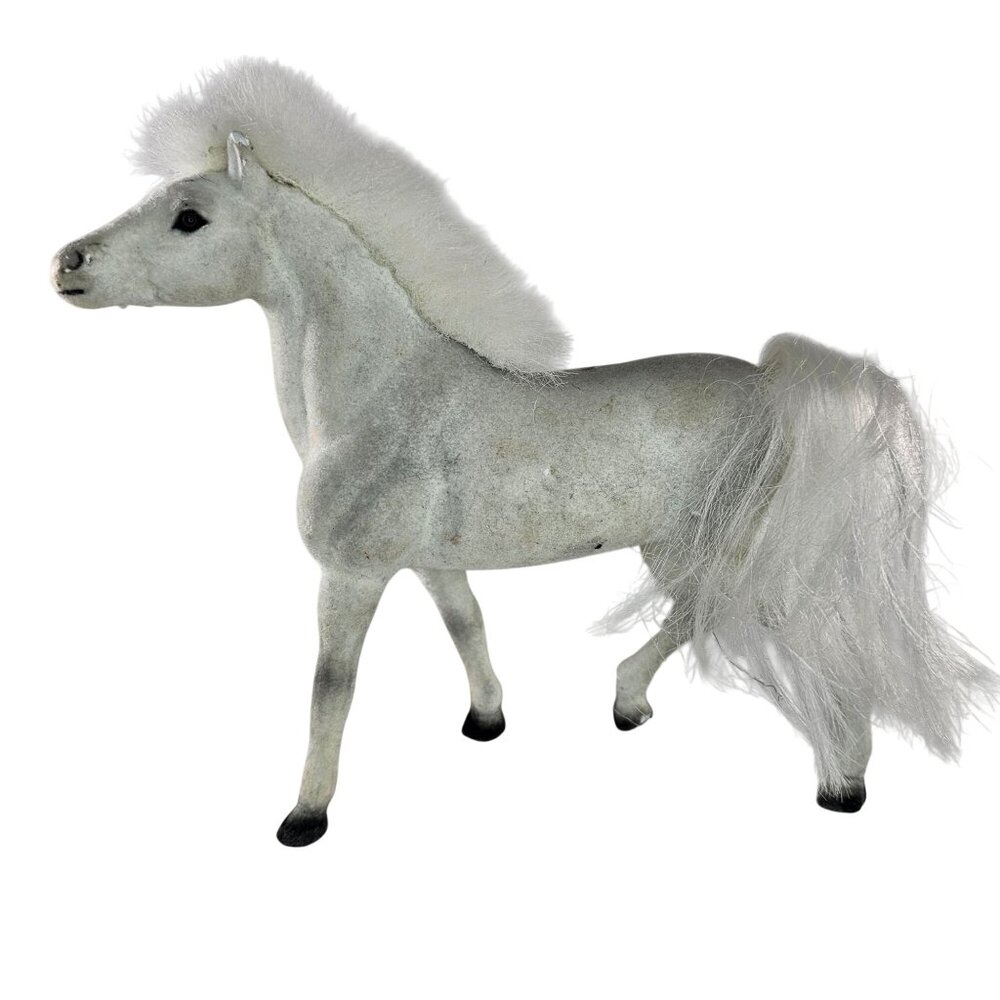 Totsy Flocked Horse Figurine Collectible White Mane & Tail Vintage Decor
